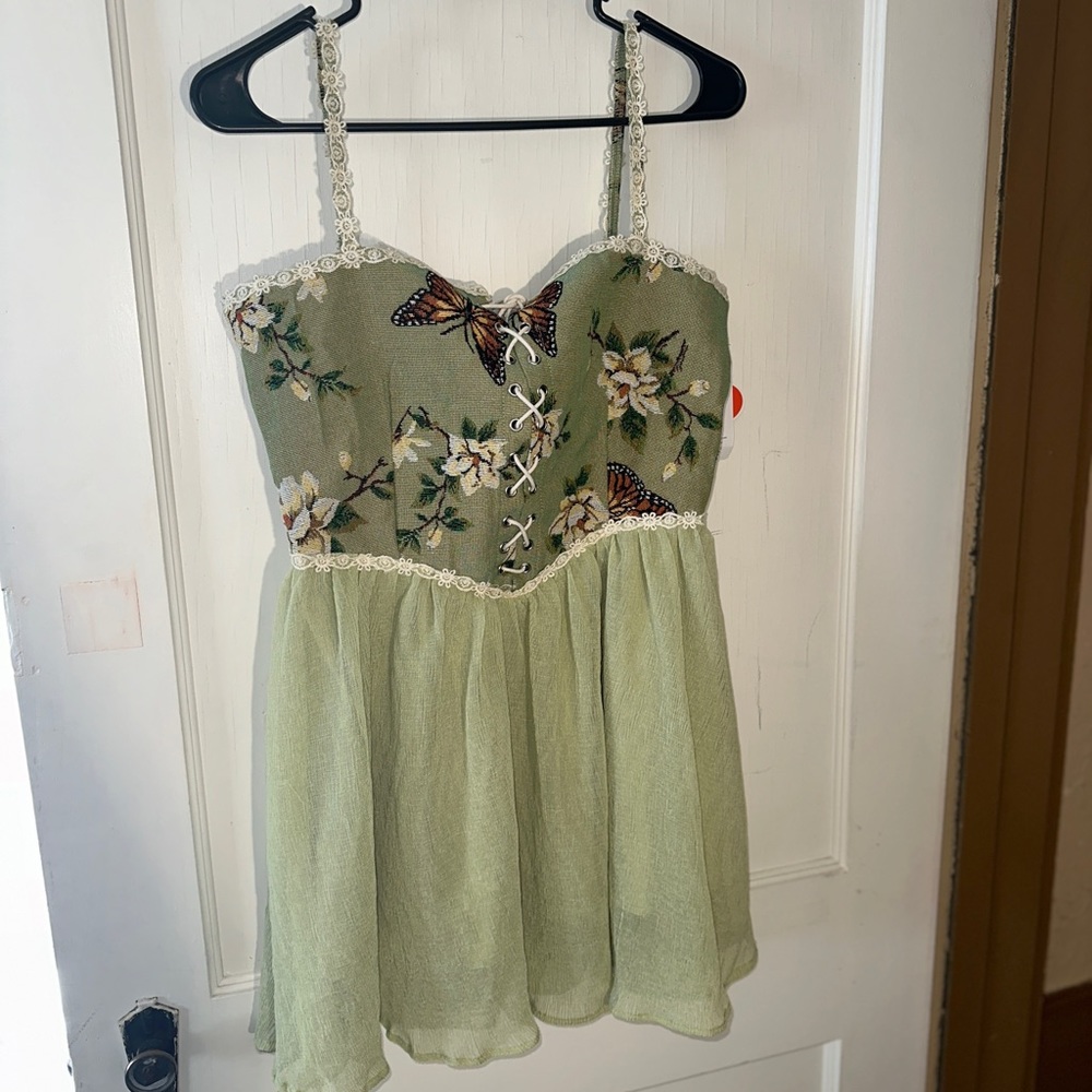 NWT CIDER CORSET GREEN BUTTERFLY MINI DRESS